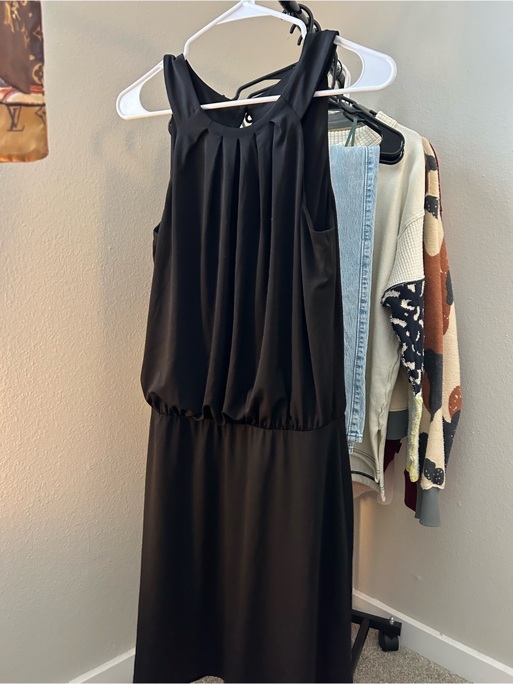 White House Black Market Blouson Sheath Dress with a Halter Neckline